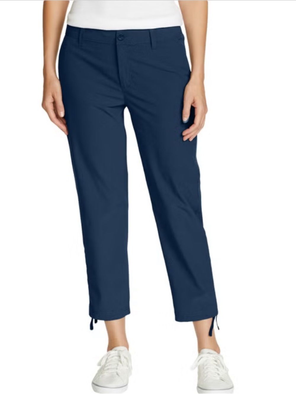 Eddie Bauer Stretch Ripstop Crop Pant Capri Navy Cinch Tie Cuff Gorpcore size 14